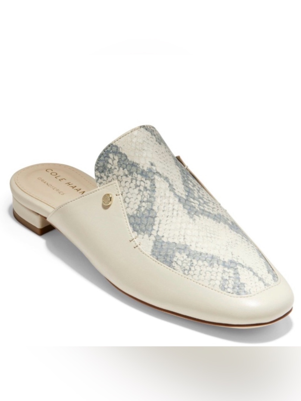 Cole Haan Cream Snake-Print Leather Slip-On Mules